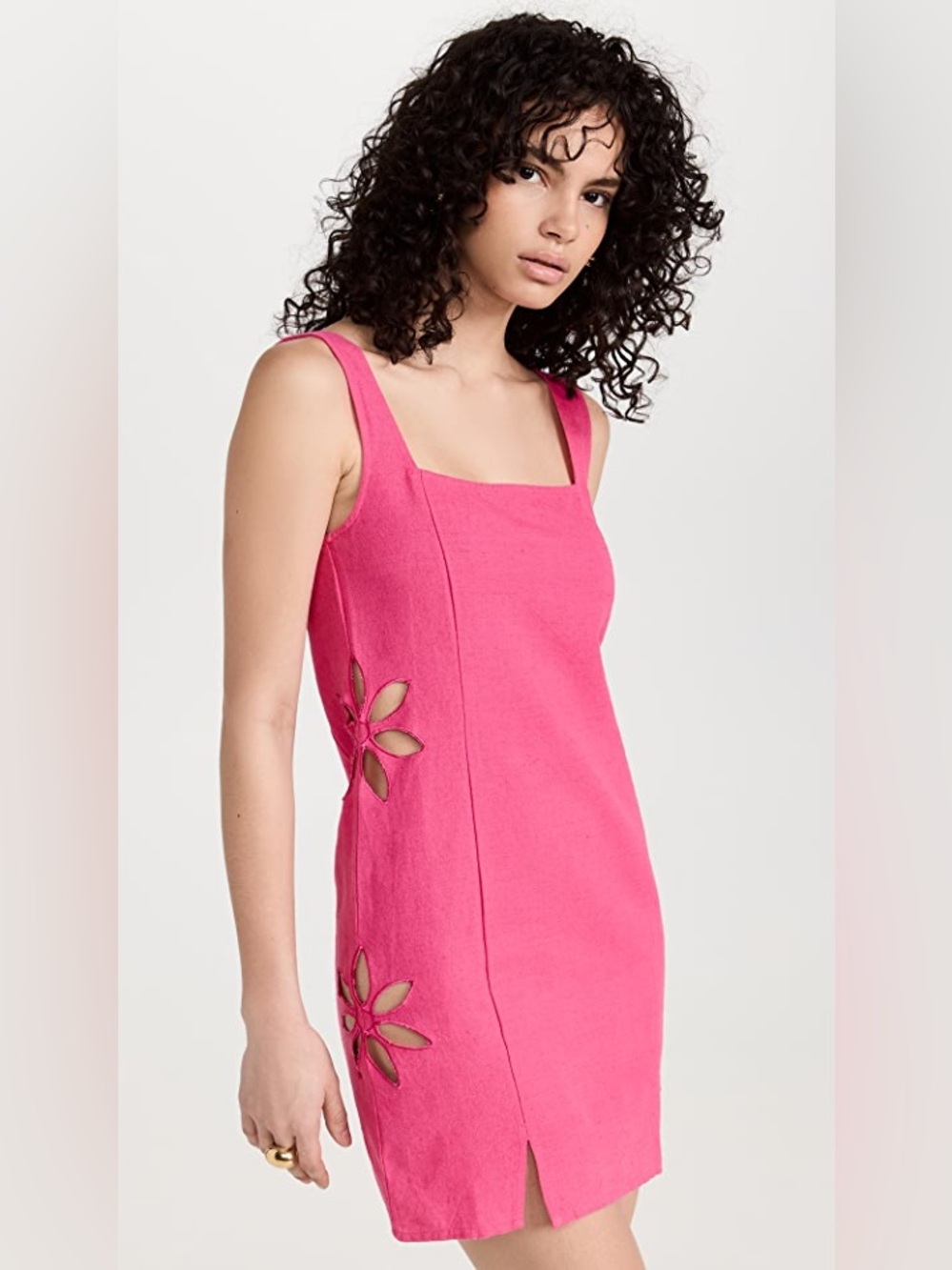 tach afrodita linen blend cutout square neck mini dress